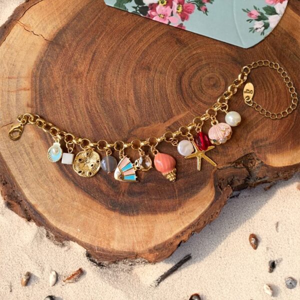 Beaded Summer Sea Charm Gold Bracelet - Image 5