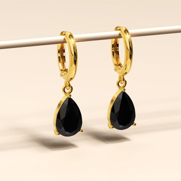 Black Pear Drop Earrings - Image 2