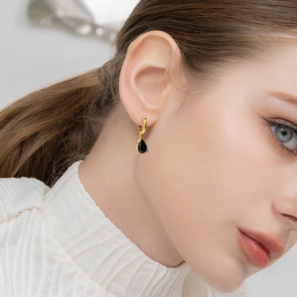 Black Pear Drop Earrings - Image 3