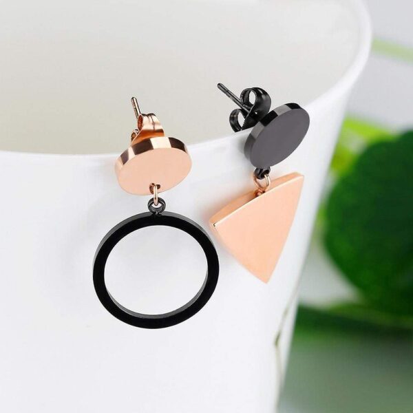 Modern Geometric Style Drop Earrings Triangle & Circle - Image 2