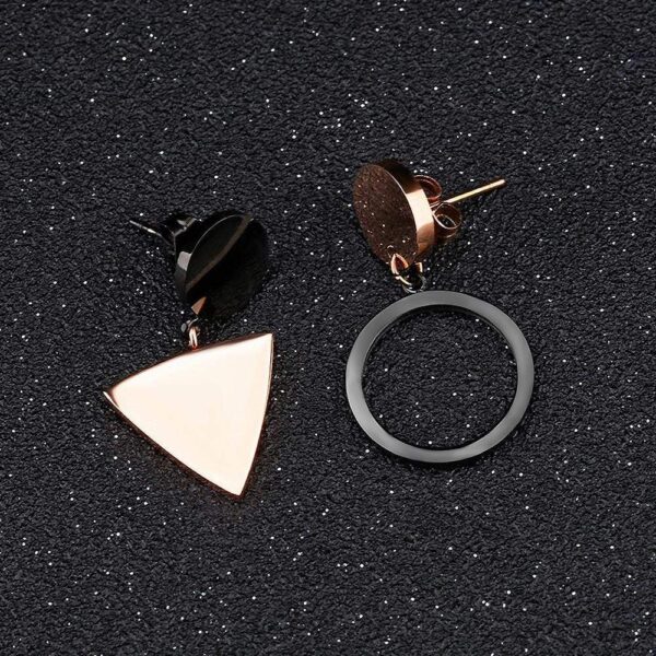 Modern Geometric Style Drop Earrings Triangle & Circle - Image 3