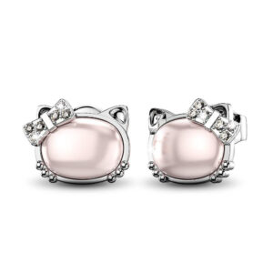 Hello Kitty Soft Pink White Gold Layered Stud Earrings