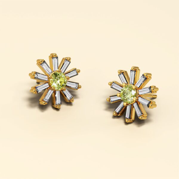 Bright Daisy Cubic Zirconia Crystals Gold Plated Stud Earrings - Image 2