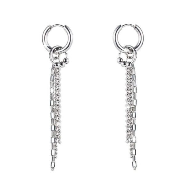 Rainy Chain Dangle Earrings In White Gold