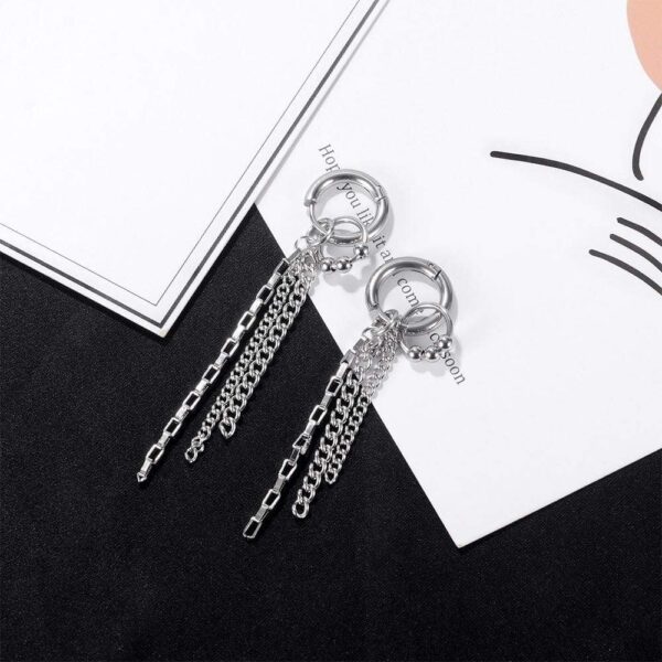Rainy Chain Dangle Earrings In White Gold - Image 4
