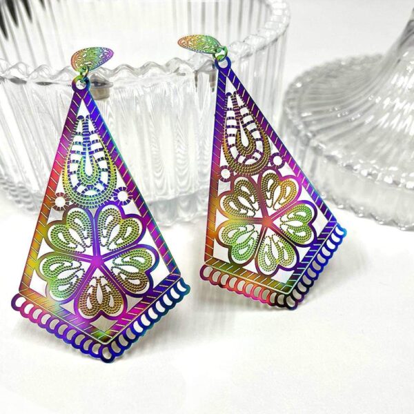 Laser Etched Kite-Shaped Earrings In Rainbow - Image 2