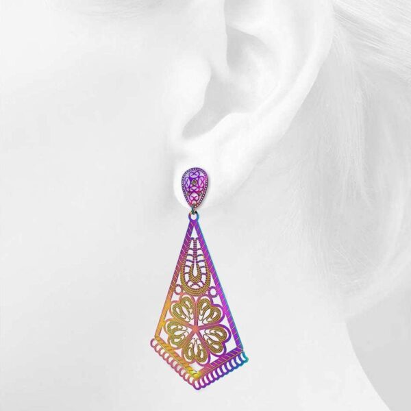Laser Etched Kite-Shaped Earrings In Rainbow - Image 3