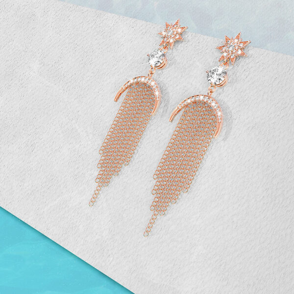 Star Sun & Moon Diamonelle Chandelier Tassle Drop Earrings Rose Gold - Image 2