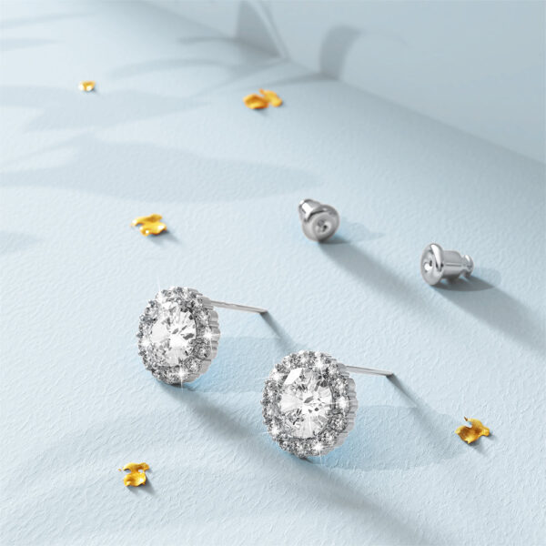 Crystal Muse Sterling Silver Post Stud Earrings White Gold Copper Alloy - Image 3