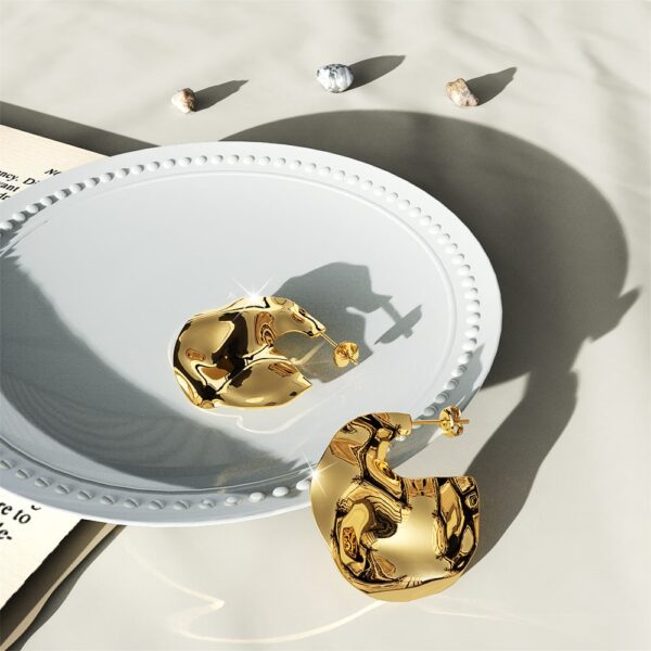 Textured Flat Earrings in Gold - Image 5