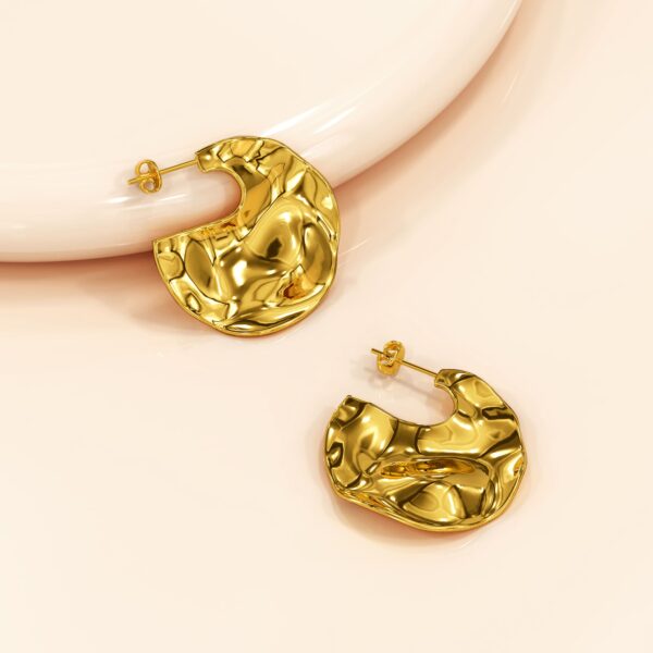 Textured Flat Earrings in Gold - Image 3