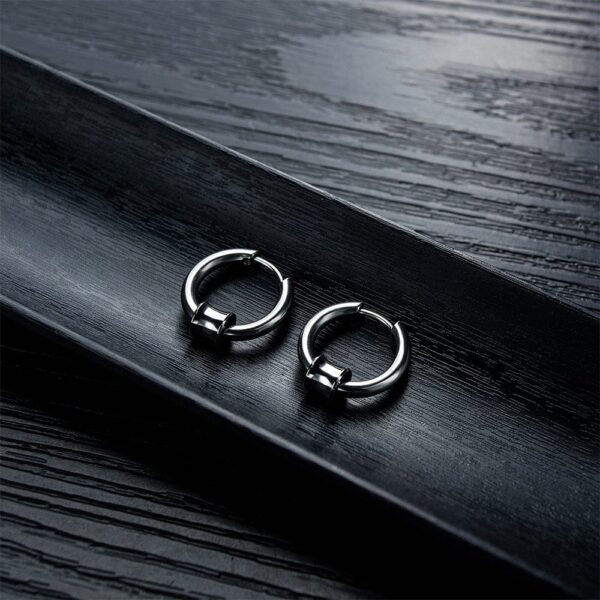 Round Hoop White Gold Layered Earrings - Image 4