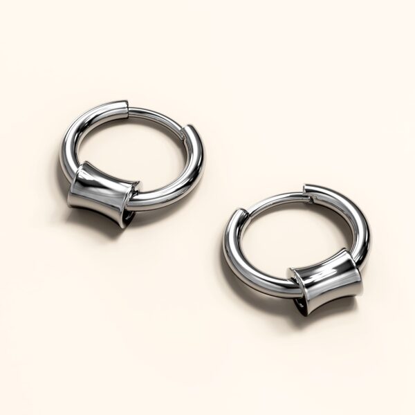 Round Hoop White Gold Layered Earrings - Image 3