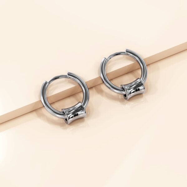 Round Hoop White Gold Layered Earrings - Image 2