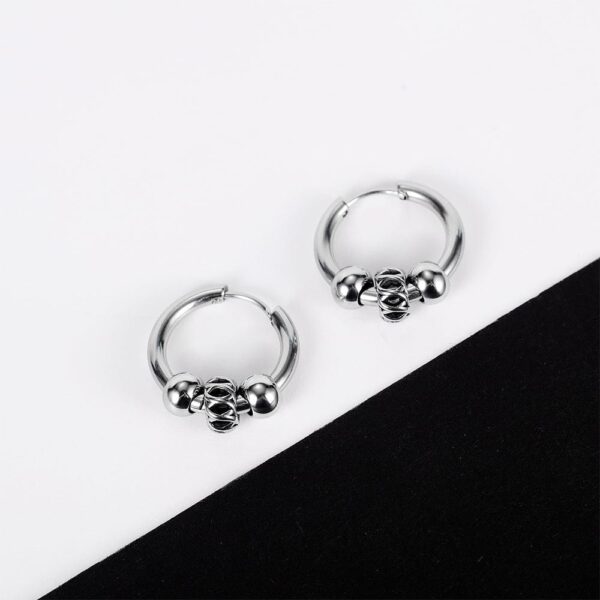 Triple Beads Hoop White Gold Layered Earrings - Image 3