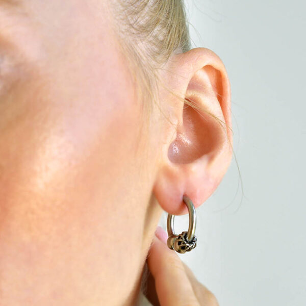 Triple Beads Hoop White Gold Layered Earrings - Image 4