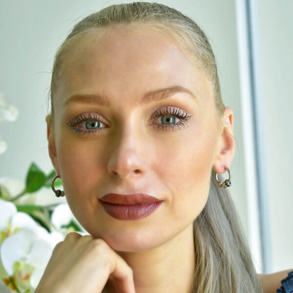 Triple Beads Hoop White Gold Layered Earrings - Image 5