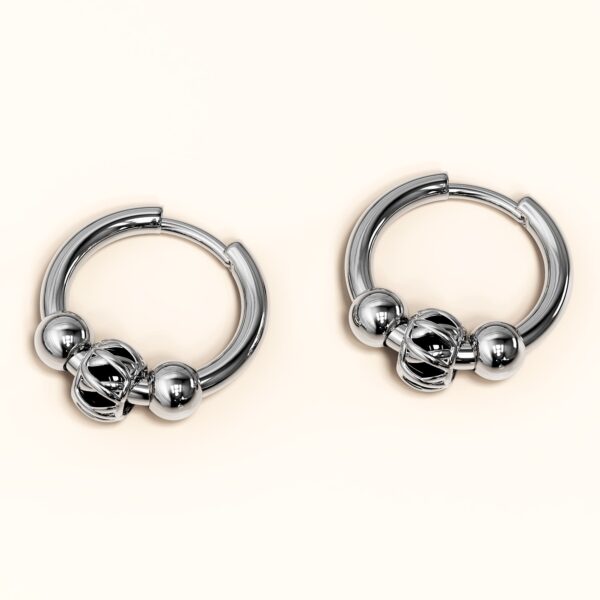 Triple Beads Hoop White Gold Layered Earrings - Image 2