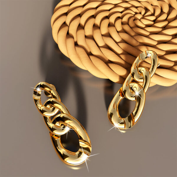 Interlock Chain Dangle Gold Layered Earrings - Image 3