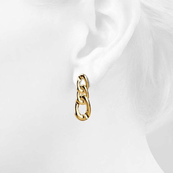 Interlock Chain Dangle Gold Layered Earrings - Image 4