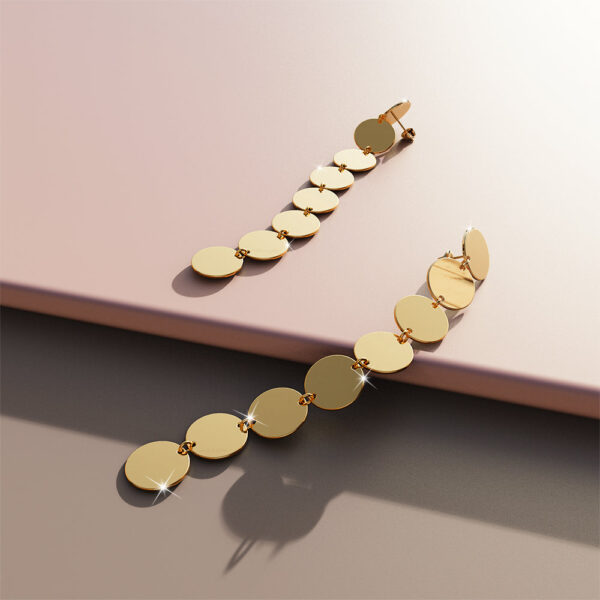 Round Disc Dangle Gold Layered Earrings - Image 3