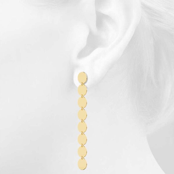 Round Disc Dangle Gold Layered Earrings - Image 4