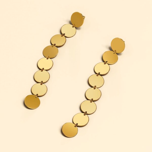 Round Disc Dangle Gold Layered Earrings - Image 2