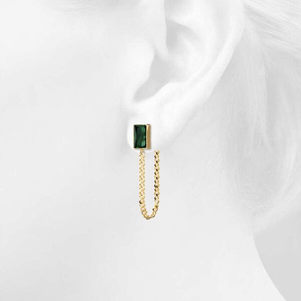 Green Zircon Stud Gold Layered Earrings - Image 3