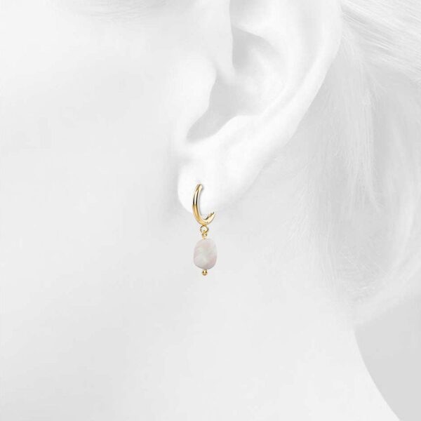 Queen Pearl Hoop Gold Layered Earrings - Image 4