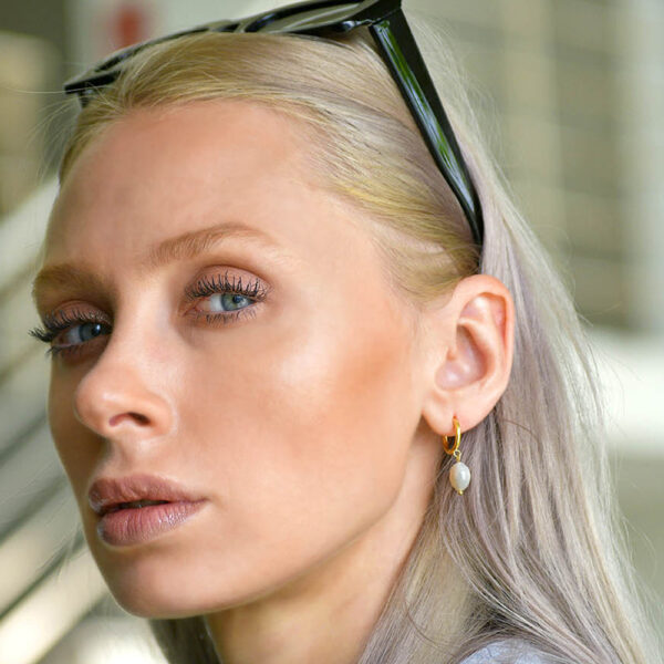 Queen Pearl Hoop Gold Layered Earrings - Image 3