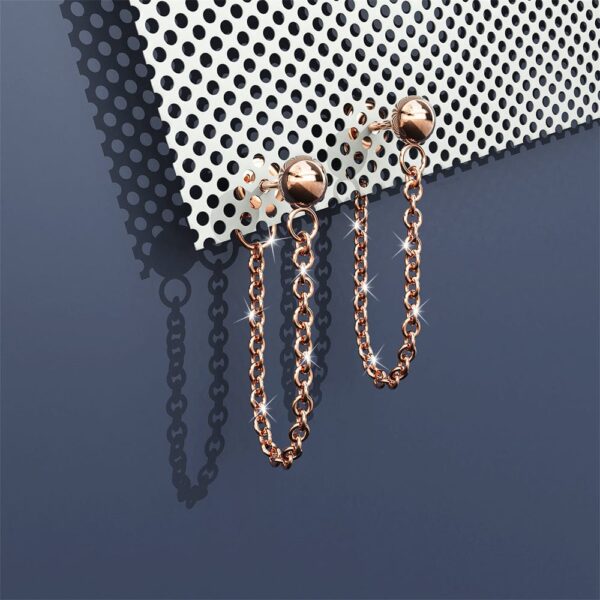 Ball Stud Connector Rose Gold Layered Earrings - Image 2