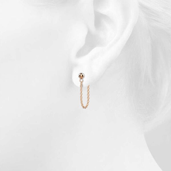 Ball Stud Connector Rose Gold Layered Earrings - Image 3