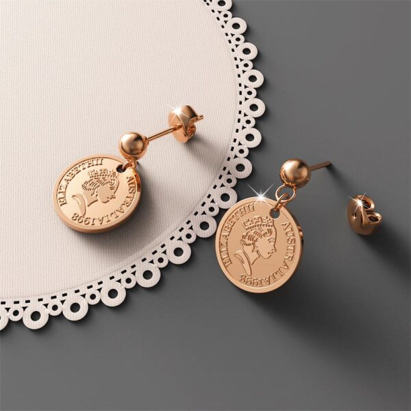 Coin Drop Rose Gold Layered Earrings - Image 4