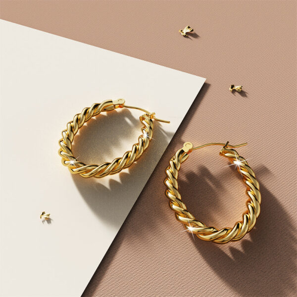 Intertwined Braid Hoop Gold Layered Earrings - Image 2