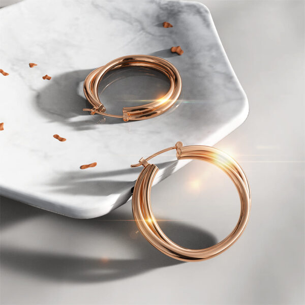 Subtle Hoop Rose Gold Layered Earrings - Image 3