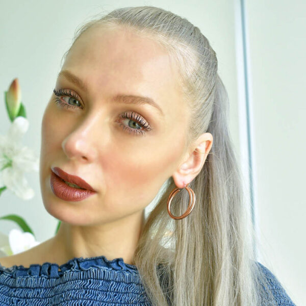 Subtle Hoop Rose Gold Layered Earrings - Image 5