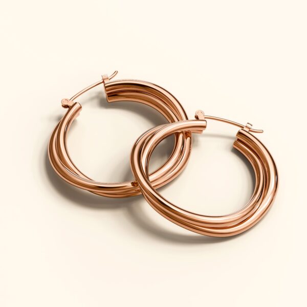 Subtle Hoop Rose Gold Layered Earrings - Image 4