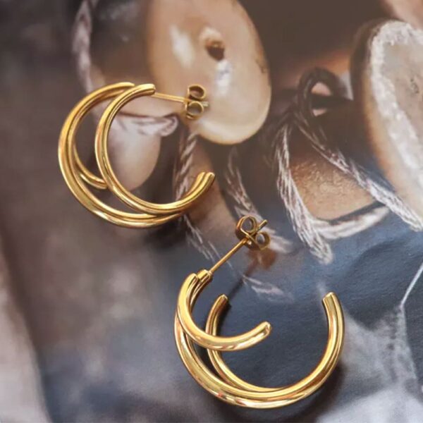 Diam Hoop Gold Layered Earrings - Image 3