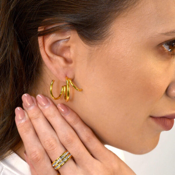 Diam Hoop Gold Layered Earrings - Image 4