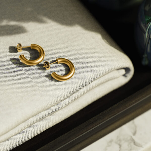 Solid C-Hoop Gold Layered Earrings - Image 3