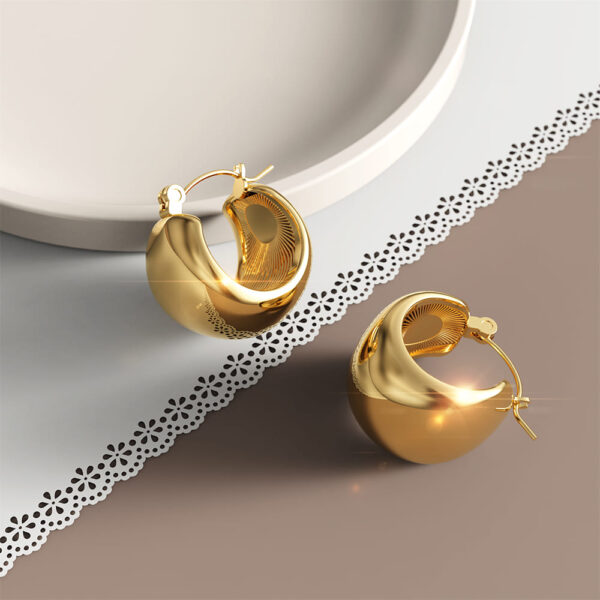 Celeste Wide Hoop Earrings in Gold - Image 3