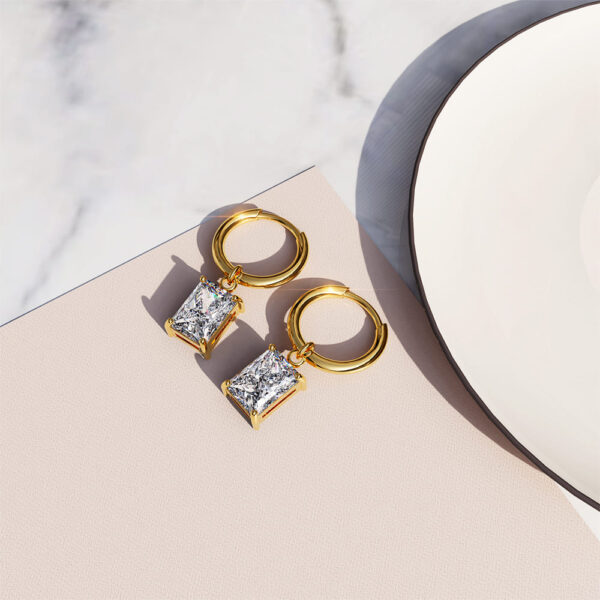 Faye Clear Rectangular Drop Pendant Hoop Earrings - Image 2