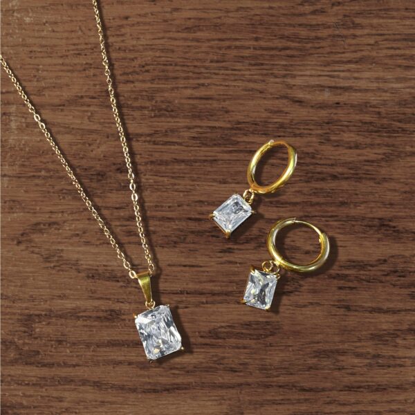 Faye Clear Rectangular Drop Pendant Hoop Earrings - Image 6