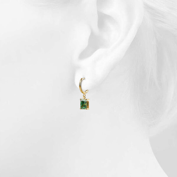 Faye Emerald Green Rectangular Drop Pendant Hoop Earrings - Image 3