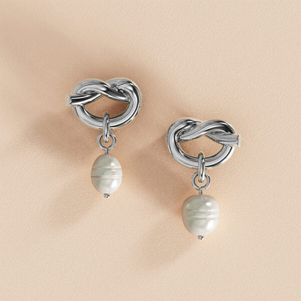 Forever Knot White Gold Layered Pearl Earrings - Image 2