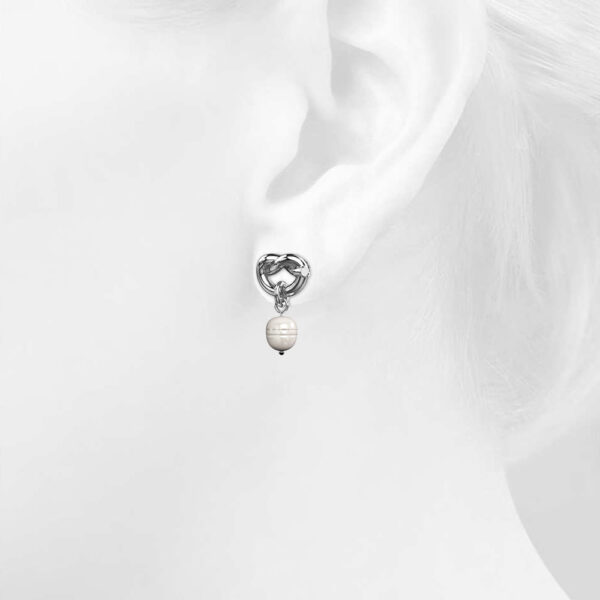 Forever Knot White Gold Layered Pearl Earrings - Image 4