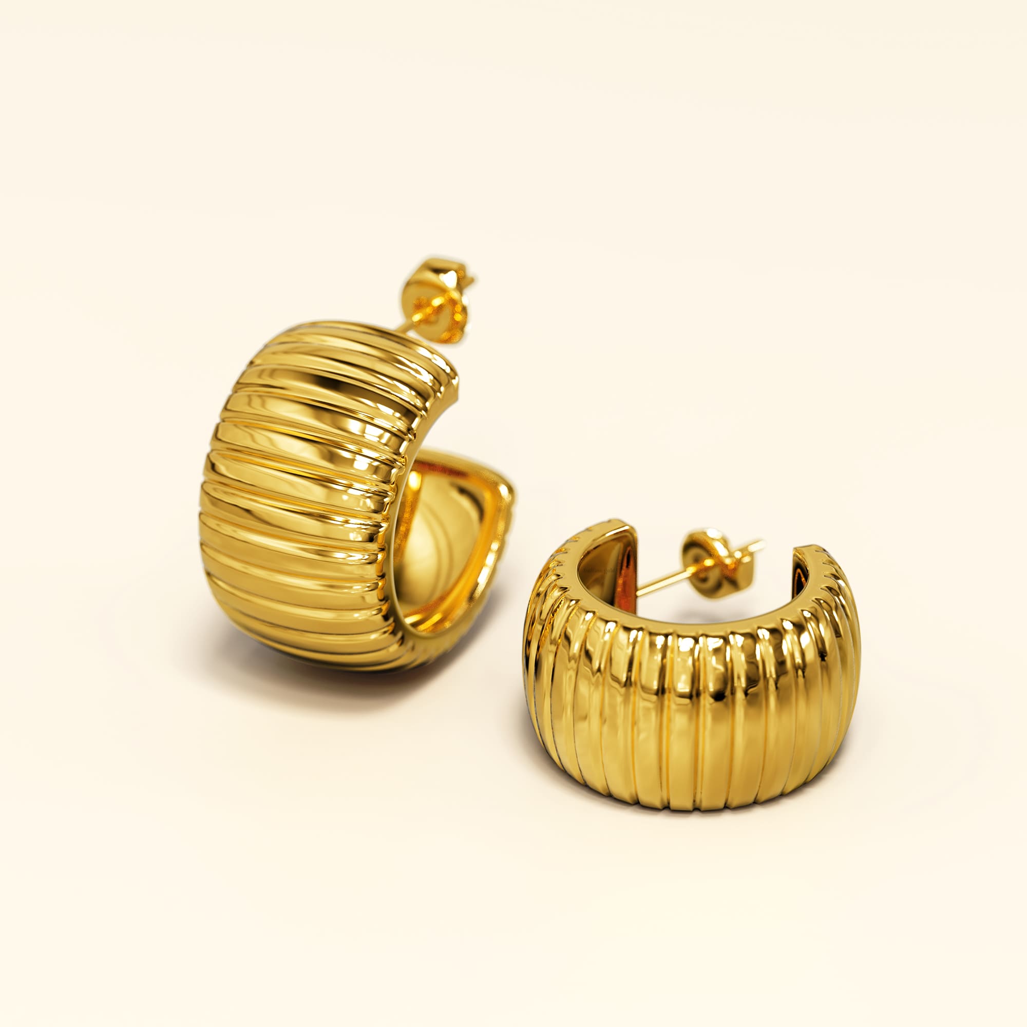 Ridged Hoop Gold layered Stud Earrings - Image 6