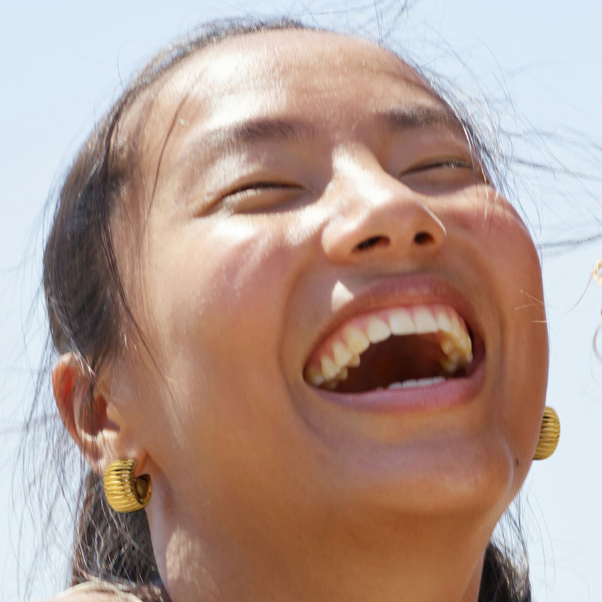 Ridged Hoop Gold layered Stud Earrings - Image 3