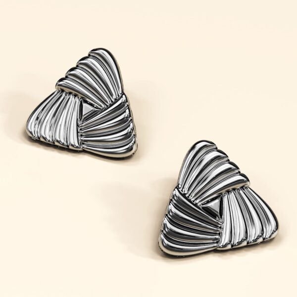 Ridged Triangle White Gold layered Stud Earrings - Image 4
