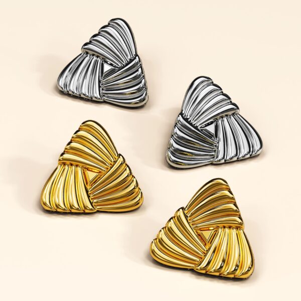 Ridged Triangle White Gold layered Stud Earrings - Image 5